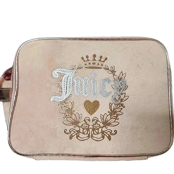 NWT Juicy Couture Large Velour Tan Cream Crown Travel Cosmetic Makeup Case Bag - Picture 11 of 12